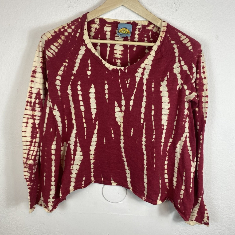 C&C California Womens Medium Tie Dye Cotton Long Sleeve Sweater Red Cropped